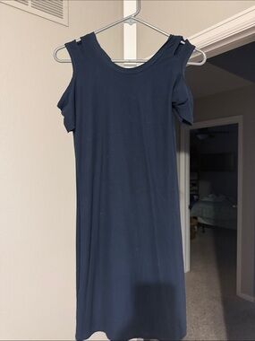 Glitz Navy Cold-Shoulder Midi Dress
